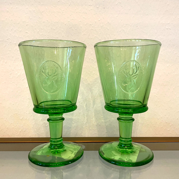 LA ROCHERE Alpine Deer Stag Head Embossed Goblet Wine Glass Set of 6 Green NEW - Picture 12 of 15